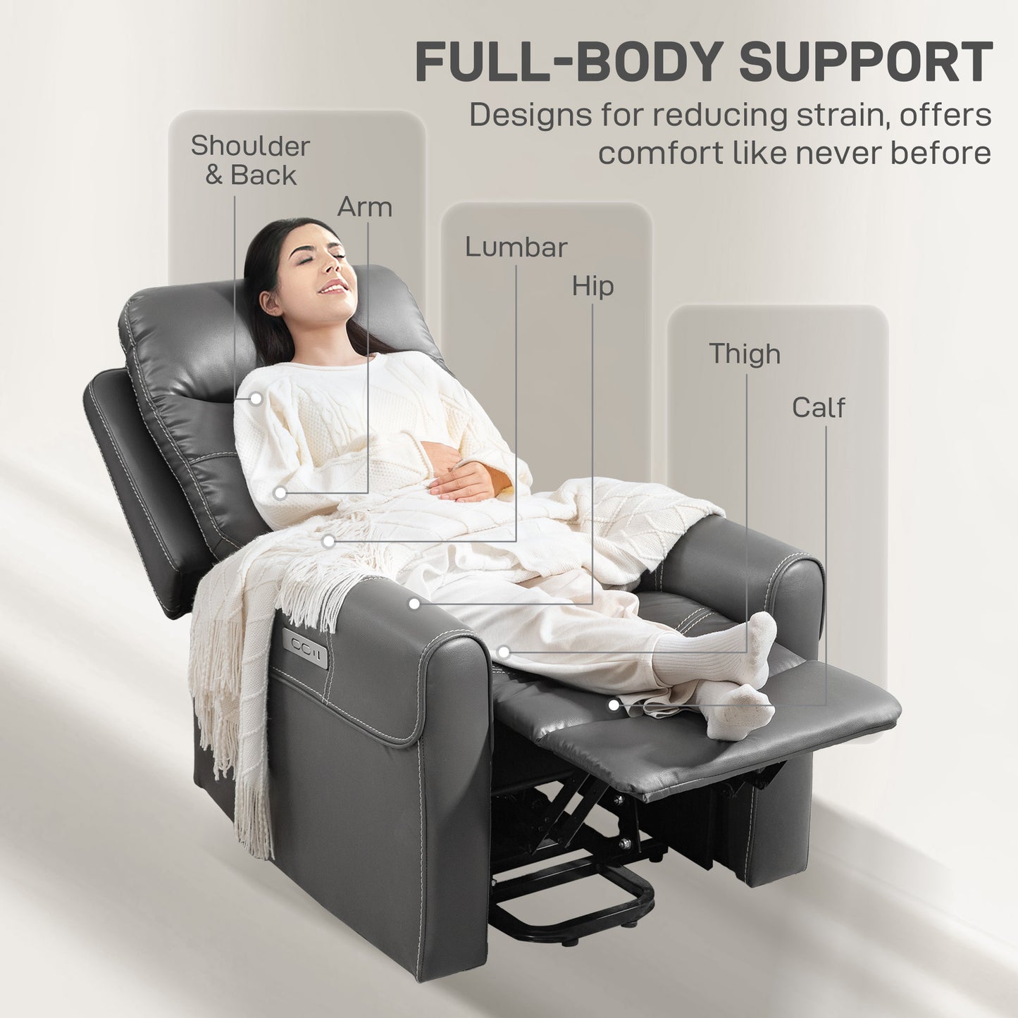 Power Lift Recliner Chair for Elderly, Overstuffed Faux Leather Riser and Reclining Chair with USB A+C Ports