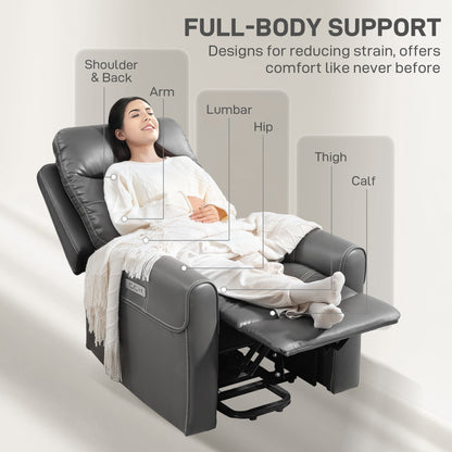 Power Lift Recliner Chair for Elderly, Overstuffed Faux Leather Riser and Reclining Chair with USB A+C Ports