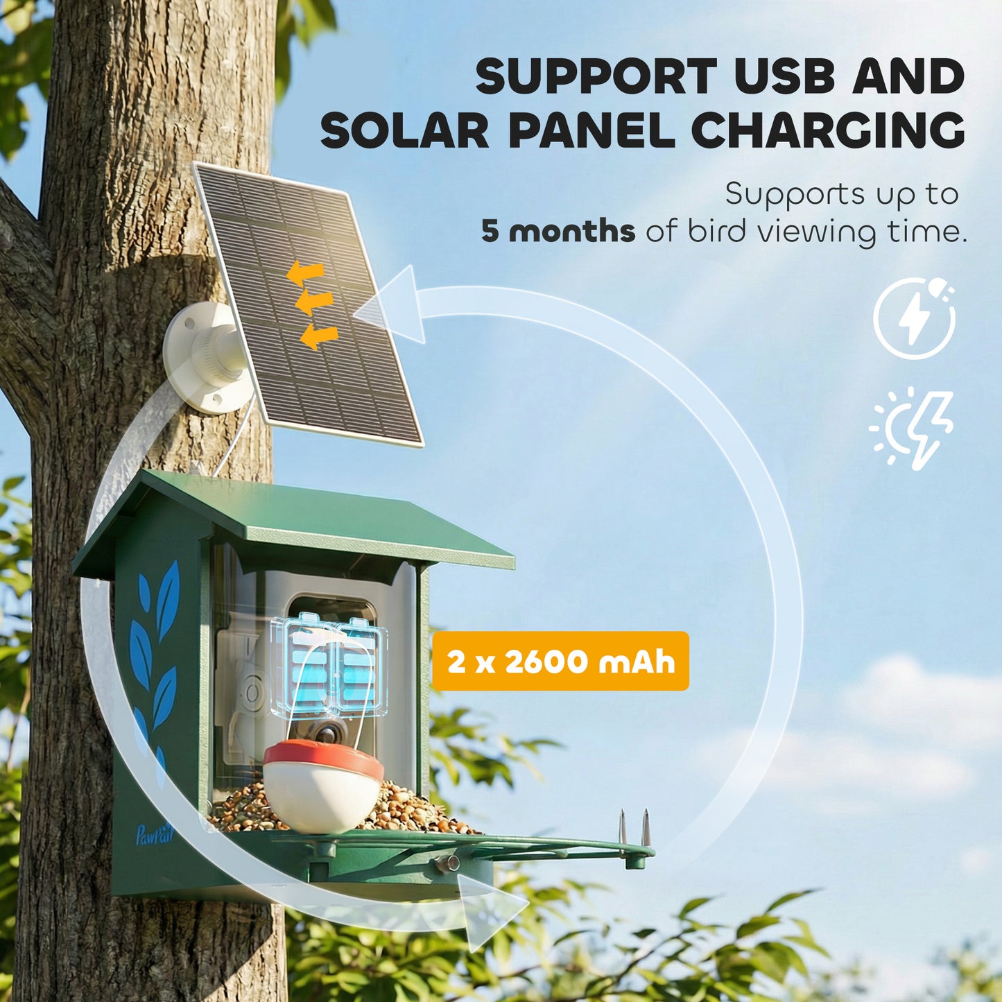 Smart Bird Feeder Camera 2K HD with AI Identifies 16,000+ Species, 2K HD Auto Capture Video, APP Instant Notifications