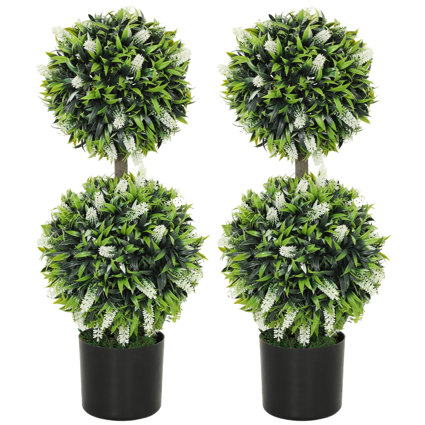 Set of 2 Artificial Plants, Lavender Flowers Ball Trees with Pot, for Home Indoor Outdoor Decor, 70cm
