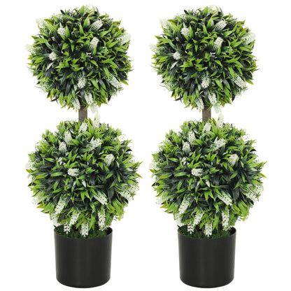 Set of 2 Artificial Plants, Lavender Flowers Ball Trees with Pot, for Home Indoor Outdoor Decor, 70cm