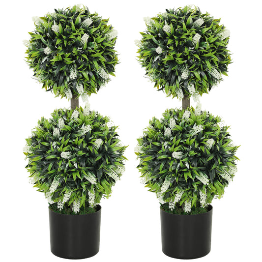 Set of 2 Artificial Plants, Lavender Flowers Ball Trees with Pot, for Home Indoor Outdoor Decor, 70cm