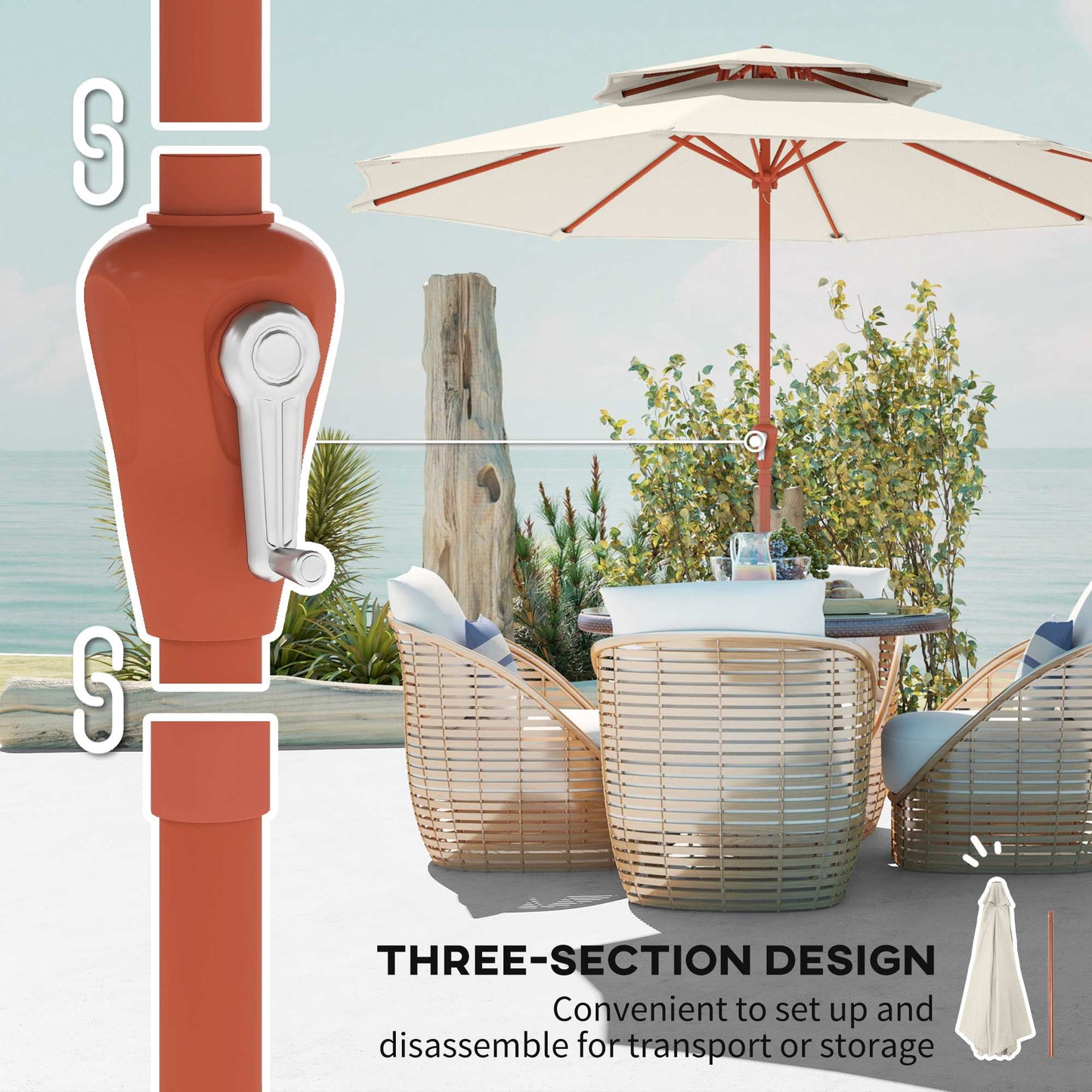 2.7 m Garden Parasol with Double Top Outdoor Market Table Umbrella with Crank System, Cream White