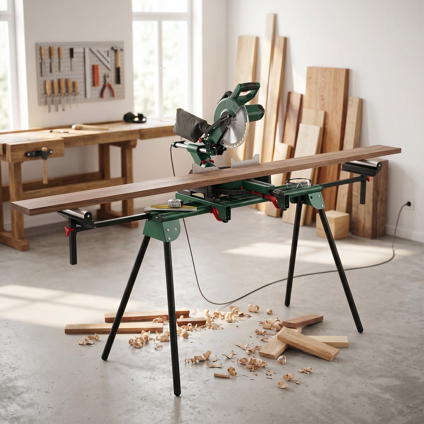 Universal Mitre Saw Stand with Adjustable Rollers and Support Arms, Portable Miter Saw Stand with Folding Legs