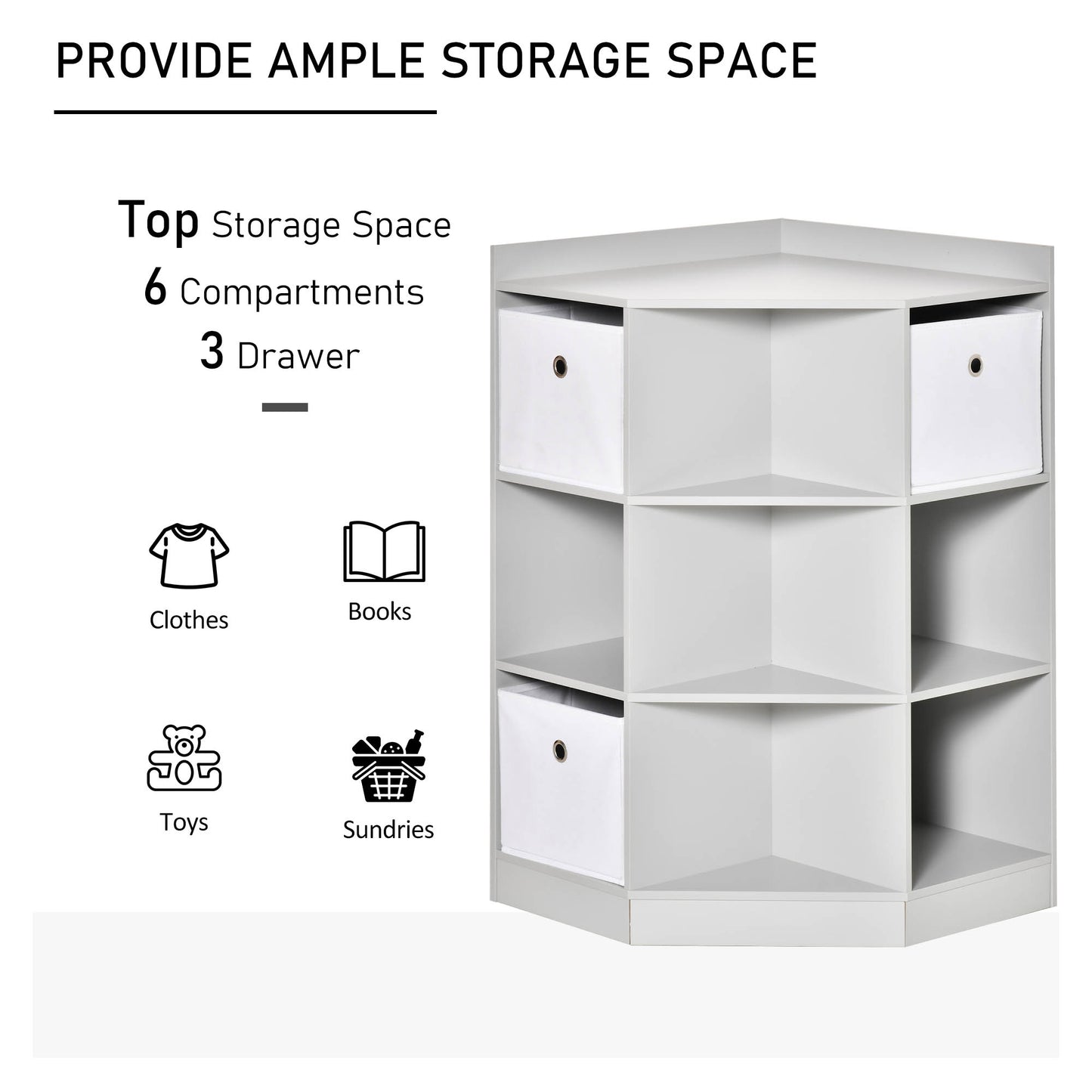Kids Bookcase, 3 Tier Toy Organiser Storage Unit BookShelf with 3 Non-woven Fabric Drawers, Anti-tip Device, for Bedroom