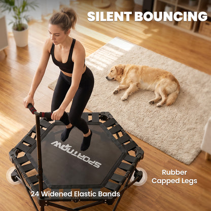 42" Foldable Mini Trampoline, One-Step Fold & Open, Rebounder Trampoline with 3-Level Adjustable Handle for Adults
