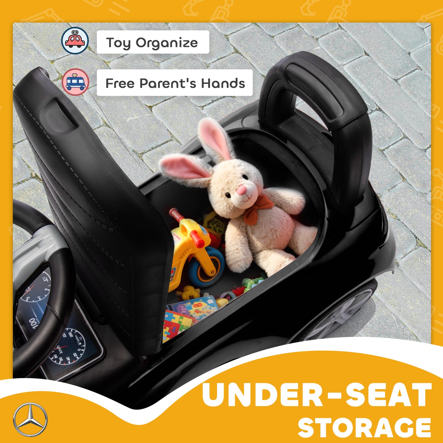 Official Mercedes-Benz Ride On Car, Foot to Floor Sliding Walker with Horn, Engine Sounds and Under-Seat Storage, Black