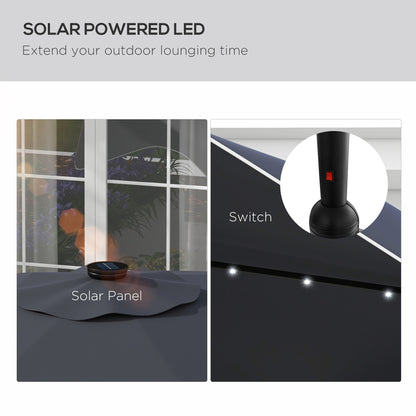 Solar Patio Umbrella with LED and Tilt, Outdoor Market Table Umbrella Parasol with Crank, 3 x 3 (m), Dark Grey