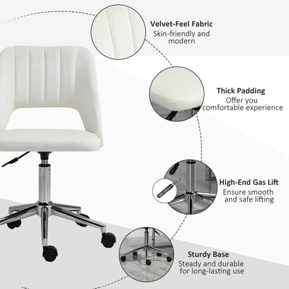 Armless Velvet-Feel Office Chair - Cream White