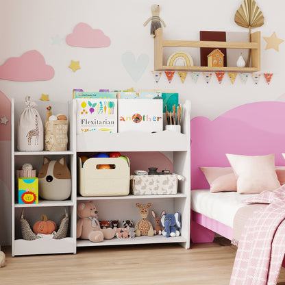 Kids Toy Storage Unit, Bear Design Kids Bookshelf and Toy Organiser, for Bedroom, Nursery, Playroom, White