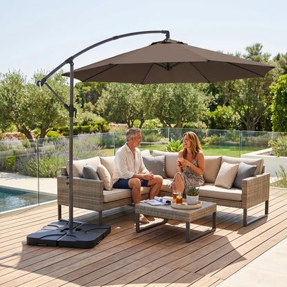 3m Overhanging Parasol, with Base, Weights and Cover - Coffee
