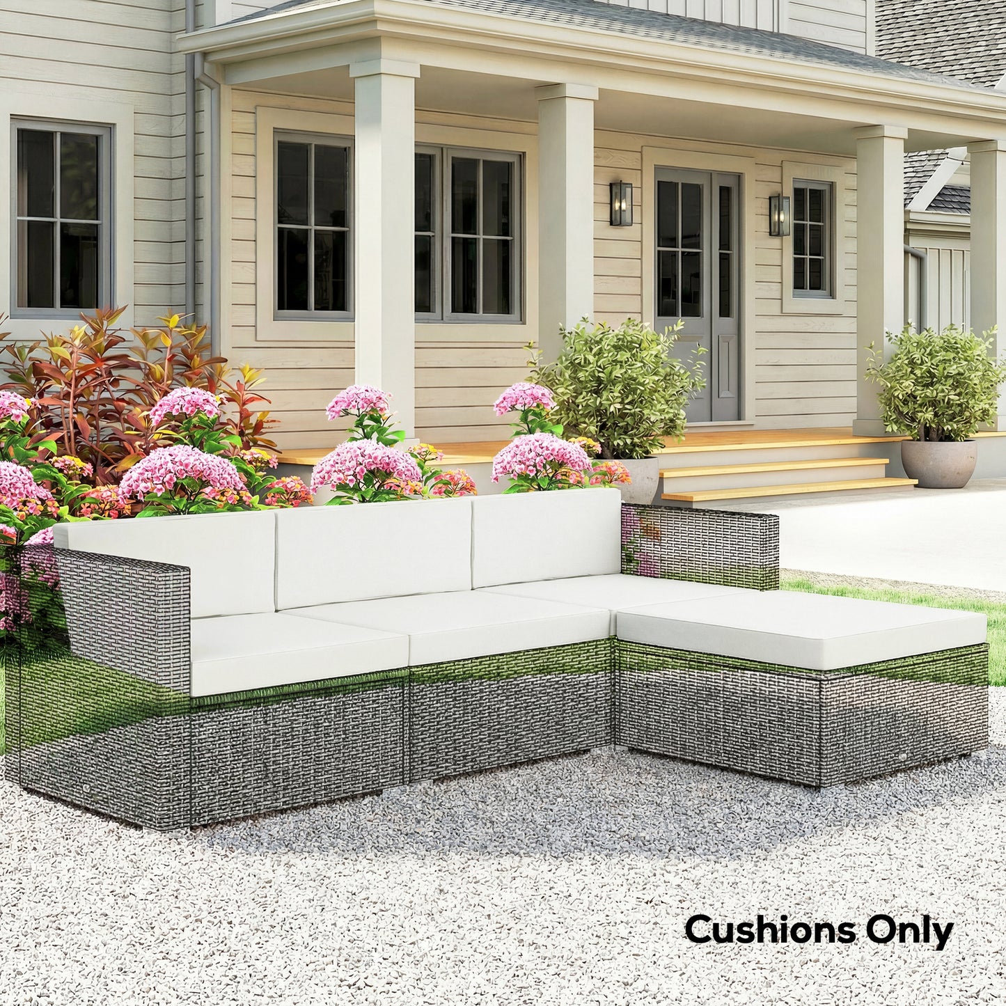 7-Piece Patio Furniture Cushions, Outdoor Loveseat Cushion with Removable Covers for Rattan Furniture, 60x60 cm, Cream