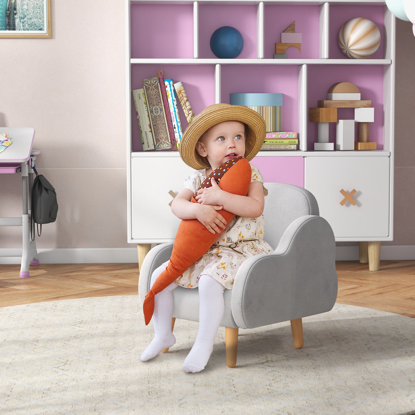 ZONEKIZ Kids Armchair Toddler Sofa Children Chair with Arm Rest, Wooden Frame, Velvet, PP Legs, Cloud Shape