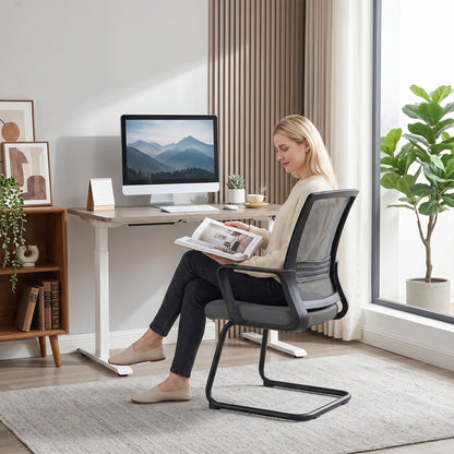 Padded Meeting Office Chair, Ergonomic Desk Chair No Wheels with Sled Base for Bedroom, Waiting, Reception, Dark Grey