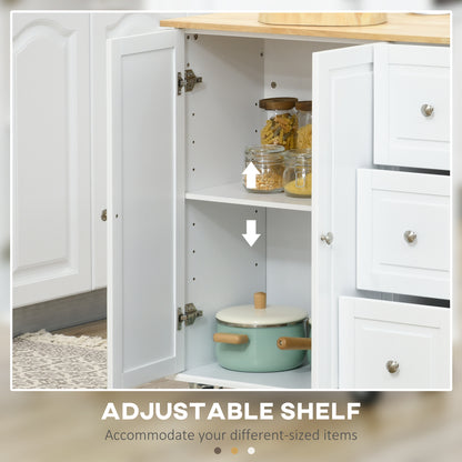 Kitchen Island with Drop Leaf, Rolling Kitchen Storage Trolley on Wheels with 3 Drawers, Spice Rack and Towel Rack