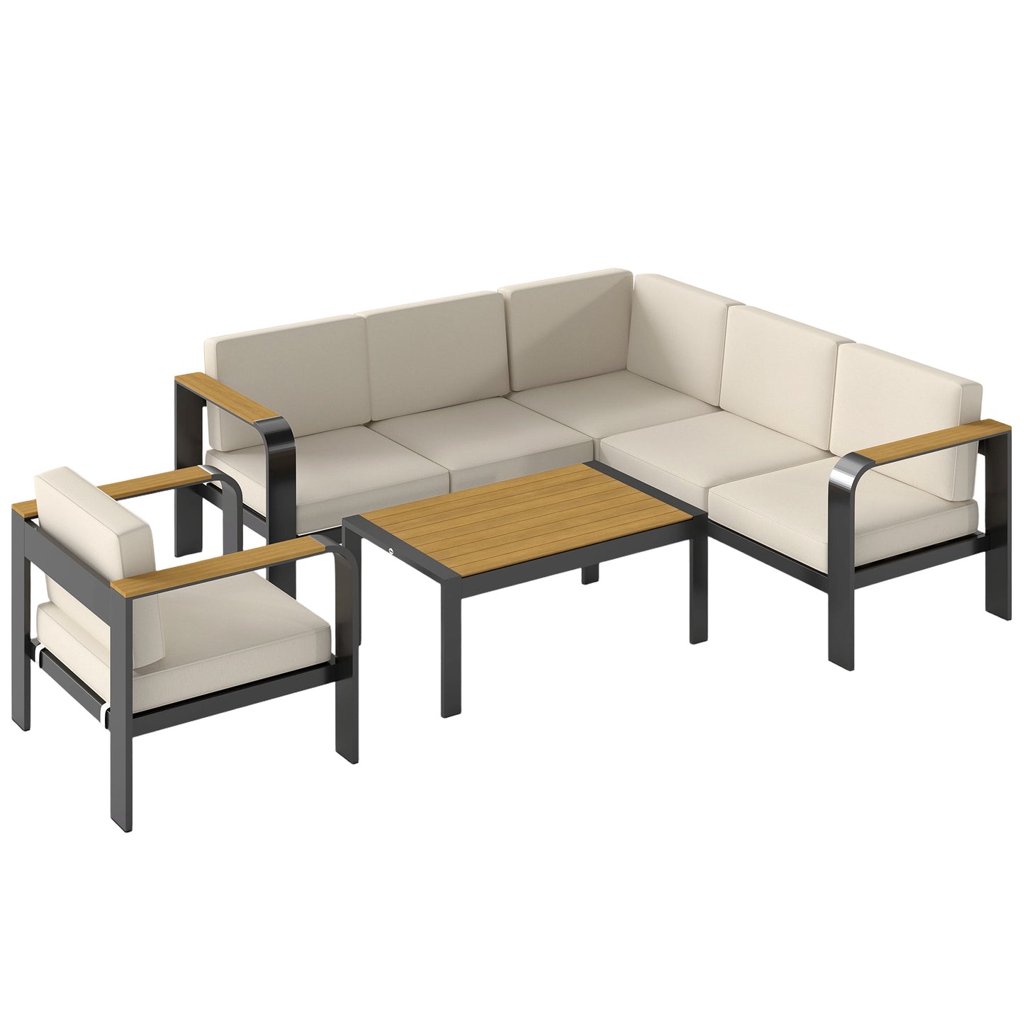 3 Pieces Garden Furniture Set with L-Shaped Sofa, Armchair and Coffee Table, Aluminium Garden Corner Sofa Set