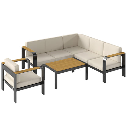 3 Pieces Garden Furniture Set with L-Shaped Sofa, Armchair and Coffee Table, Aluminium Garden Corner Sofa Set