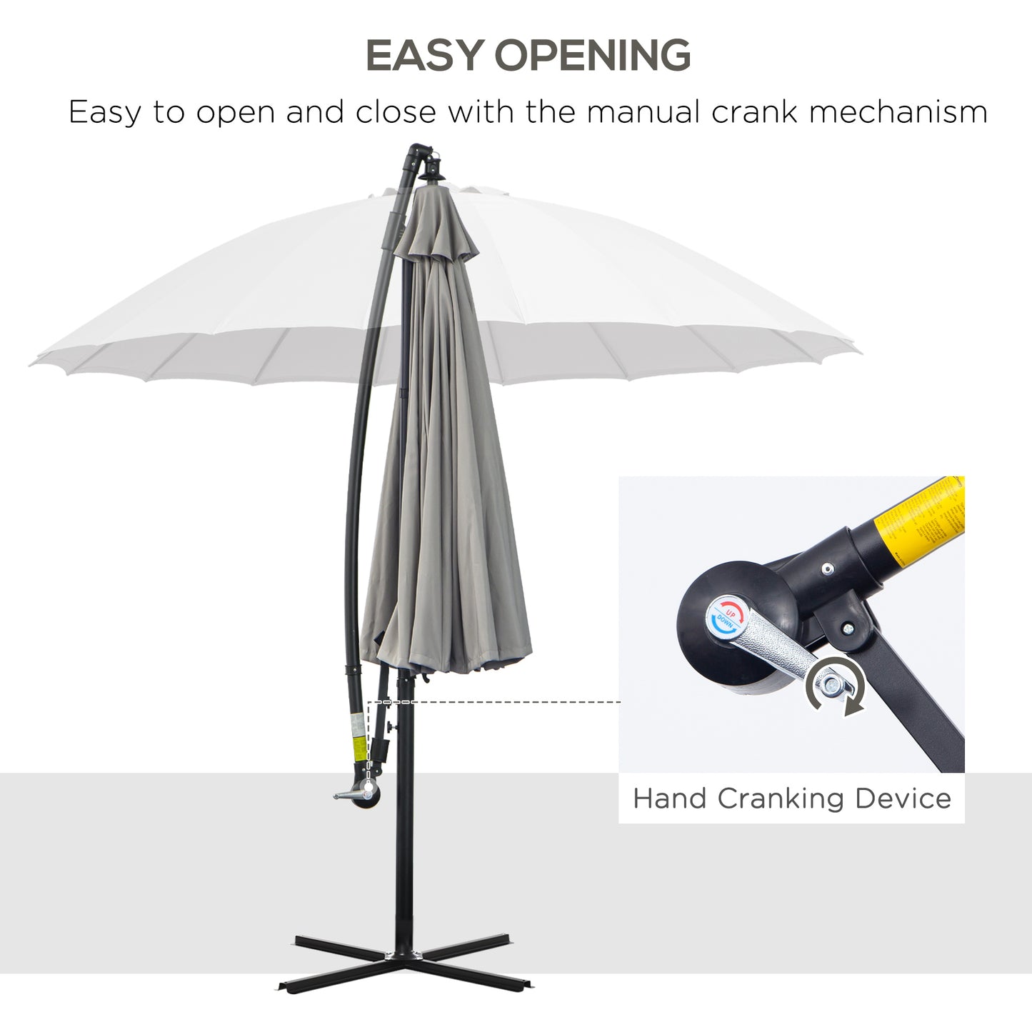 3(m) Cantilever Umbrella 18 Ribs & Vents Adjustable Angle for Patio Light Grey