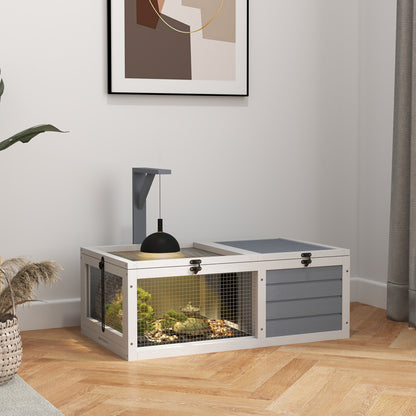 Wooden Tortoise Enclosure, Tortoise House w/ Lamp Holder, for Outdoor, Indoor, Light Grey