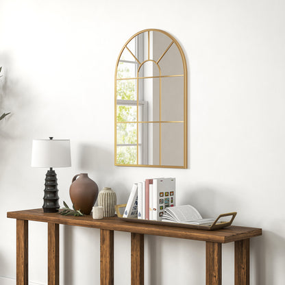 90 X 61cm Arched Grid Mirror - Gold Tone
