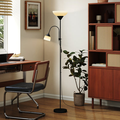 LED Floor Lamp 180cm Tall Standing Lamp with Adjustable Gooseneck, 3000K/4500K/6500K Colour Temperatures, Black