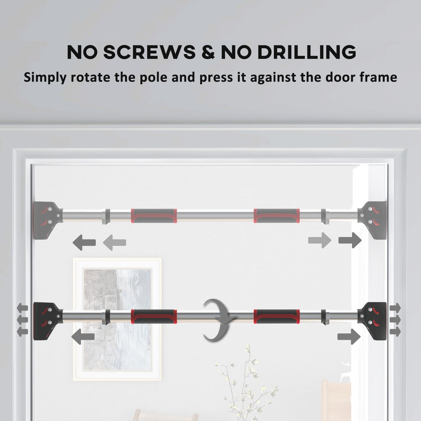 Doorway Pull Up Bar, No Screws Door Frame Chin Up Bar, Adjustable Length (75-92cm) for Home Gym Workout, Max Load 200kg