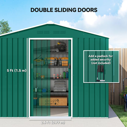 7.7 x 5.7ft Metal Garden Shed with Vents and Lockable Sliding Doors, Waterproof Galvanised Patio Outdoor Tool Storage Shed