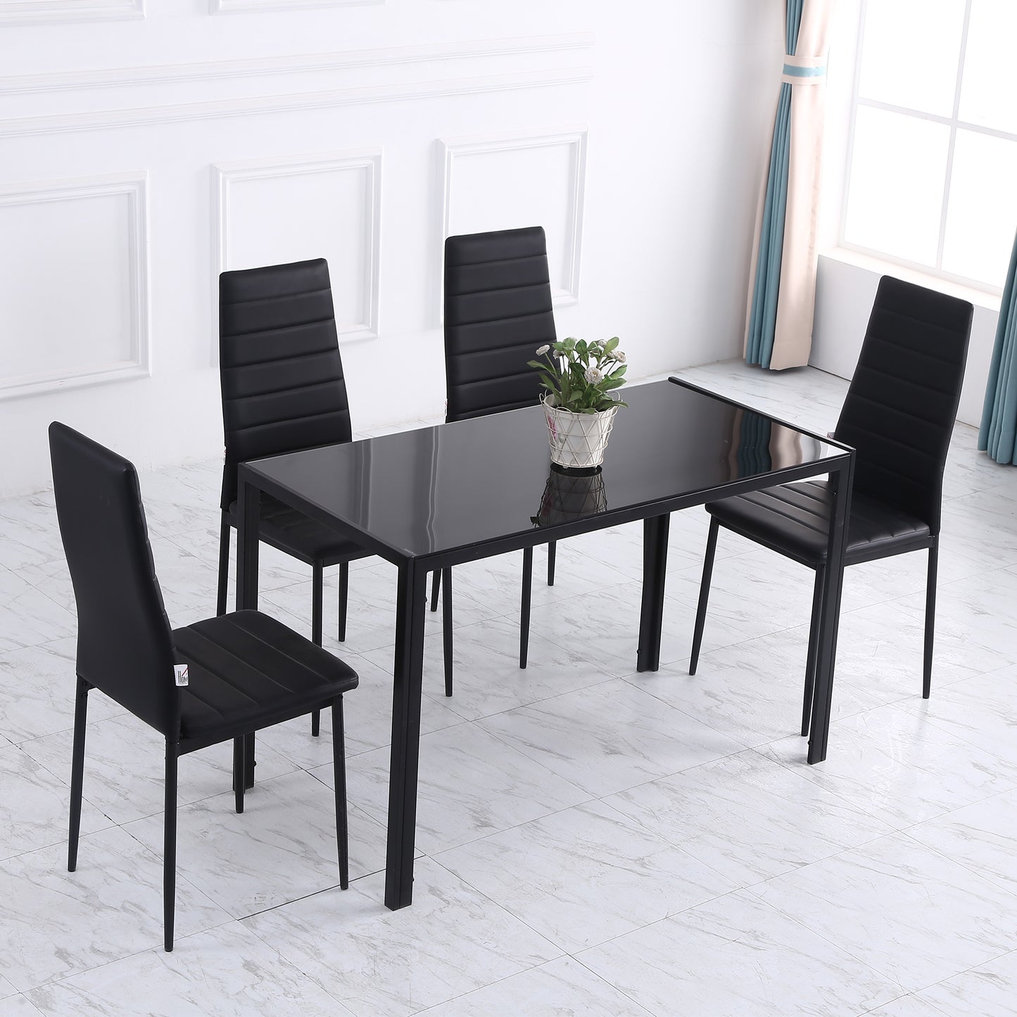 120cm Dining Table, Rectangle 4 Seater Kitchen Table with Tempered Glass Top and Metal Legs for Dining Room