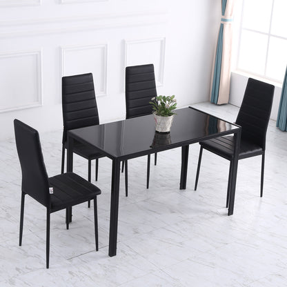 120cm Dining Table, Rectangle 4 Seater Kitchen Table with Tempered Glass Top and Metal Legs for Dining Room