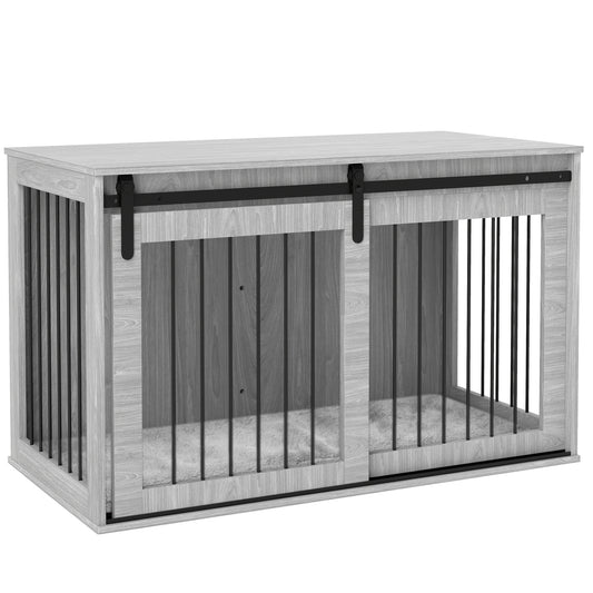 46.46'' Dog Crate Furniture with Removable Cushion & Security Latch for Extra Large Dogs - Grey