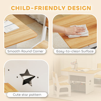 Kids Table and Chair Set, Toddler Table and 2 Chairs Set with 6 Removable Drawers, for Boys Girls Ages 3-8, Natural