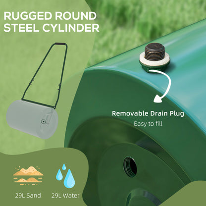 63 L Garden Lawn Roller with Water/Sand Filled Drum, Heavy Duty Steel Lawn Push Rolling Tool for Grass Seeding