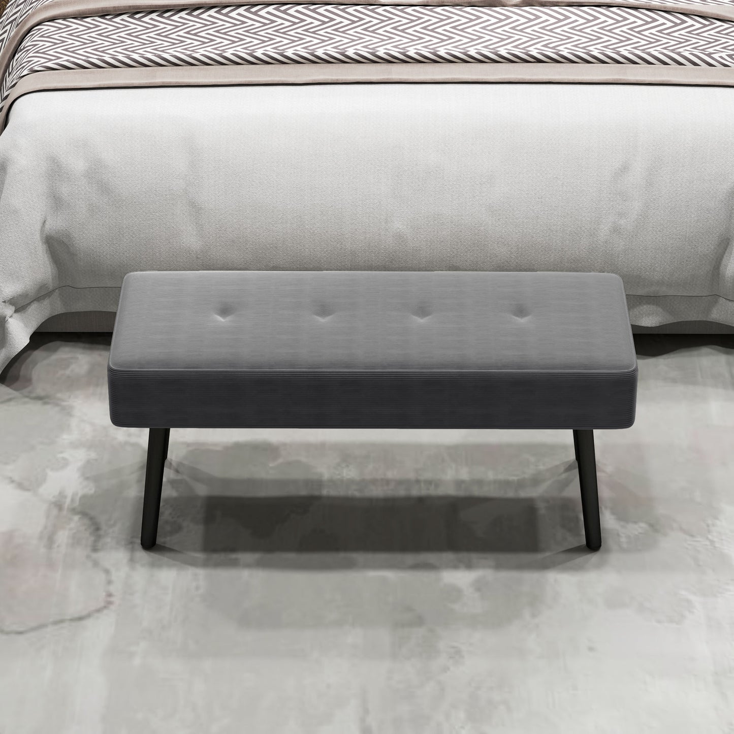 End of Bed Bench, Corduroy Bedroom Bench with Thick Padding and Steel Legs, Tufted Window Seat for Entryway, Living Room