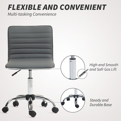 Armless Task Desk Chair, Swivel Office Chair with Faux Leather, Adjustable Seat Height, Chrome Base, Wheels for Home