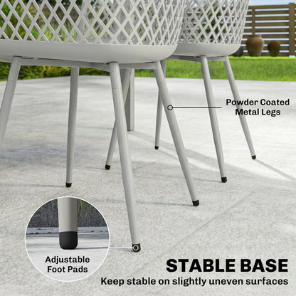 Garden Chairs Set of 4, Garden Dining Chairs with Cut Out Diamond Back and Armrests for Patio, Balcony, Terrace, Grey