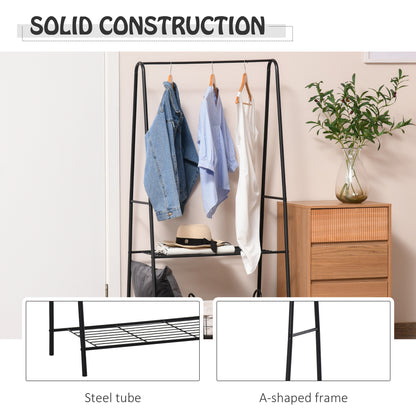 Metal Clothes Rack Coat Garment Hanger Hallway Organiser Hanging Rail Stand 2-tier Shoe Shelving A Shaped 77L x 45W x 153H cm