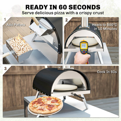 Outdoor Pizza Oven Foldable Legs Pellet Wood Fired Pizza Maker w/ 12" Rotating Stone and Peel