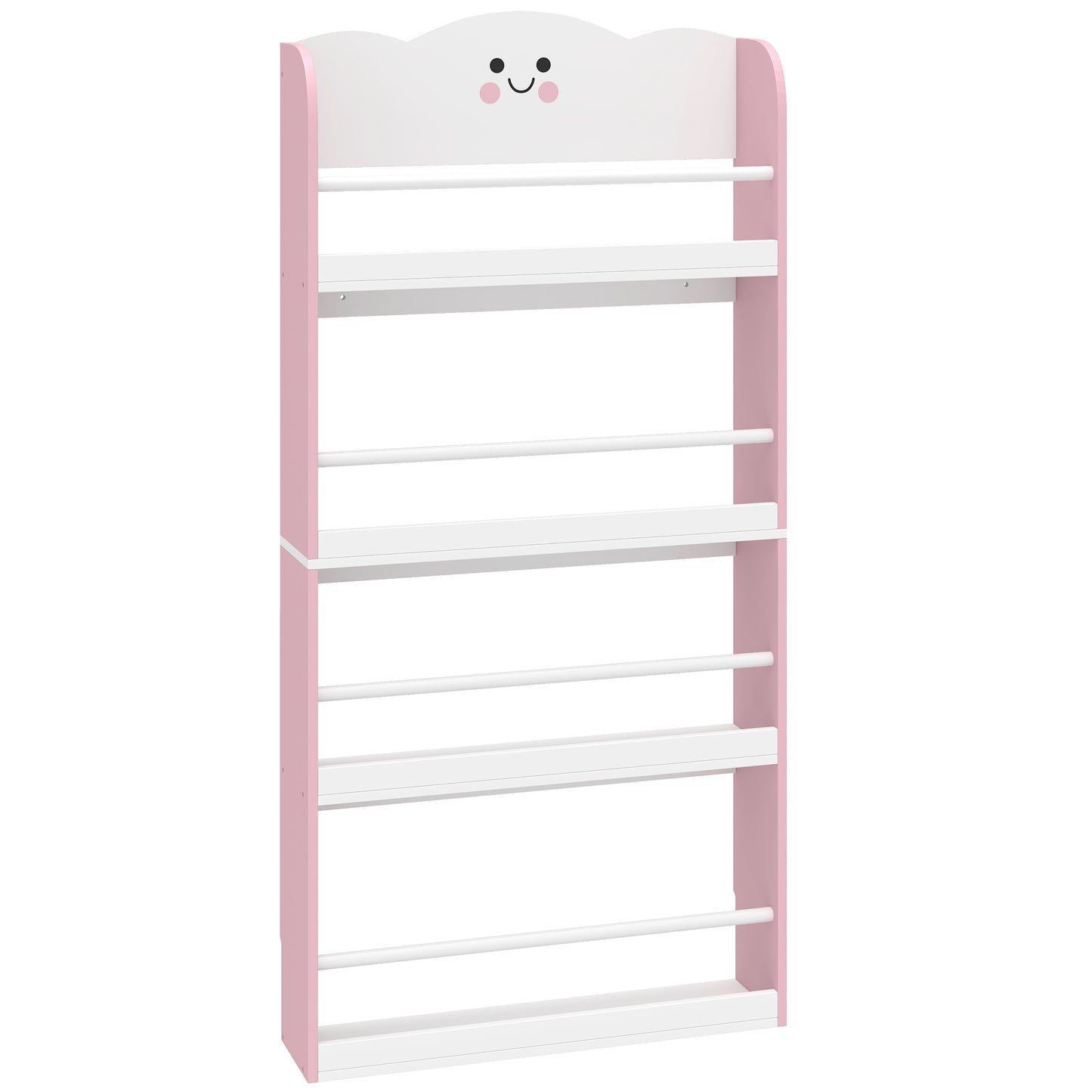 4 Tier Kids Bookshelf, Children Bookcase with Anti-Tip Kit, Toddler Space-Saving Bookcase for Kids Room, Playroom, Pink