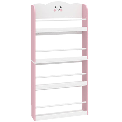 4 Tier Kids Bookshelf, Children Bookcase with Anti-Tip Kit, Toddler Space-Saving Bookcase for Kids Room, Playroom, Pink
