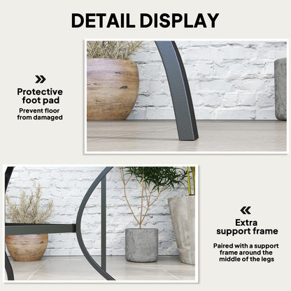 94 x 94 cm Garden Table with Parasol Hole, Outdoor Dining Garden Table for Four with Slatted Metal Plate Top, Dark Grey