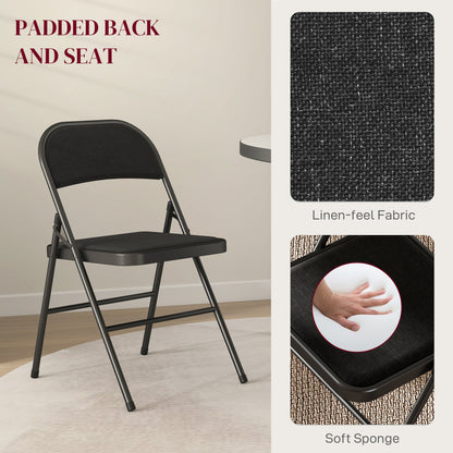 Linen-Look Set of Four Cushioned Folding Chairs - Black