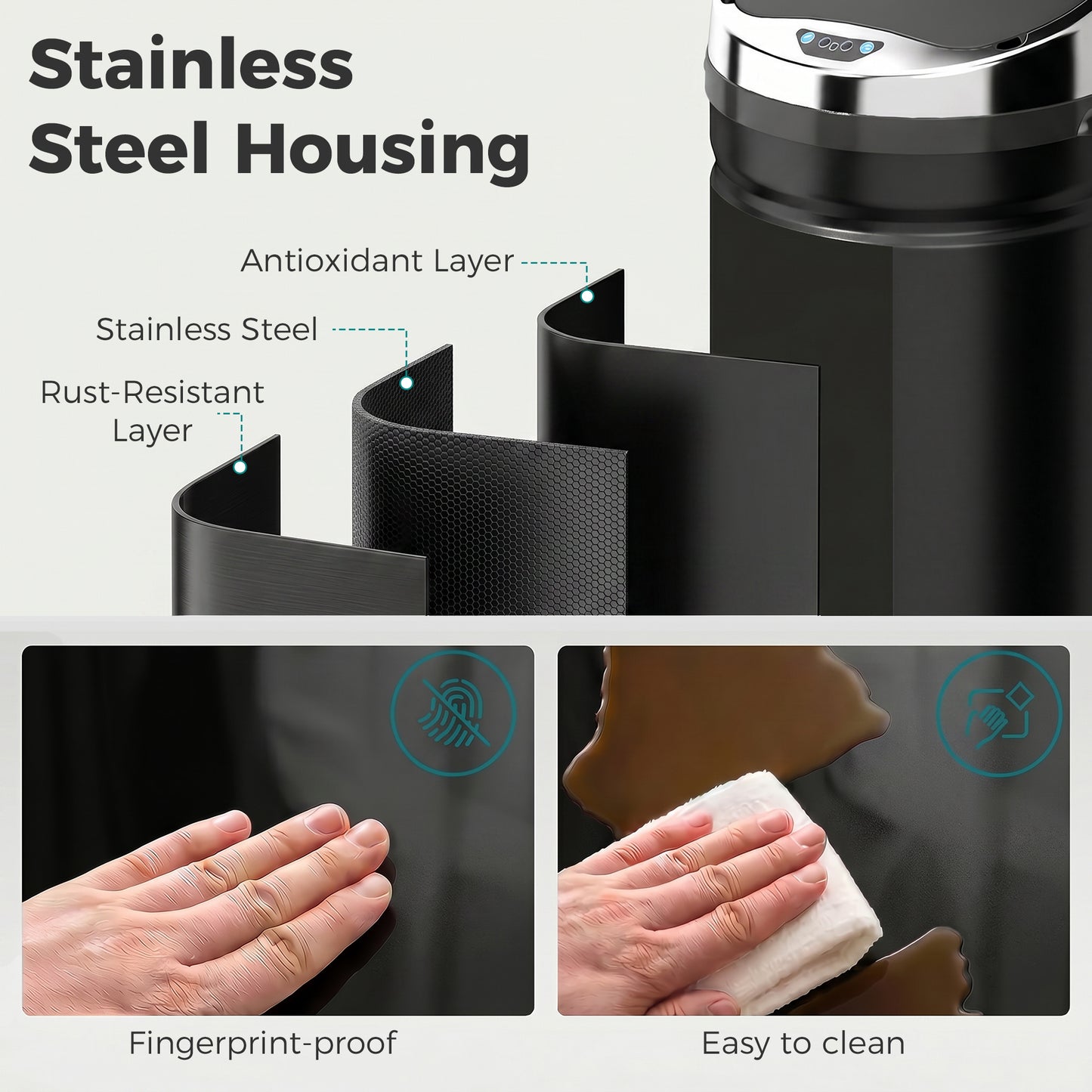 42L Round Sensor Bin with Quiet Soft-Close Lid, Hands-Free Motion Sensor Touchless Kitchen Bin