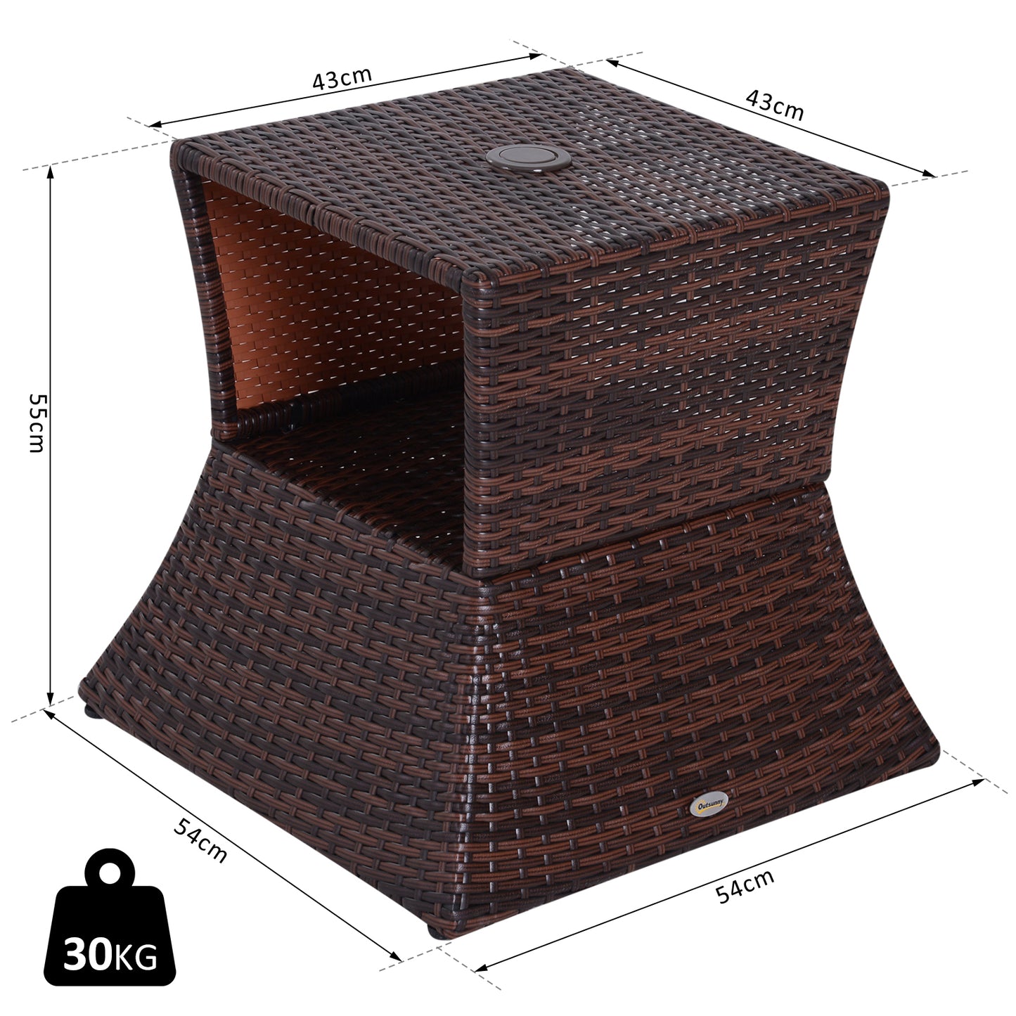 Rattan Outdoor Coffee Table, Wicker Garden Patio Bistro Side Table with Umbrella Hole and Storage Space for Balcony, Porch