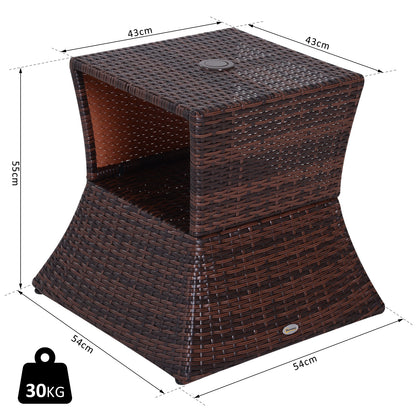 Rattan Outdoor Coffee Table, Wicker Garden Patio Bistro Side Table with Umbrella Hole and Storage Space for Balcony, Porch