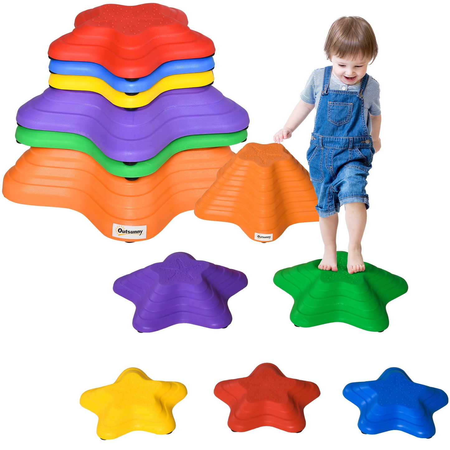 Balance Stepping Stones Kids, 6-Piece Starfish Style Non-slip Obstacle Course, Stackable Balance Blocks
