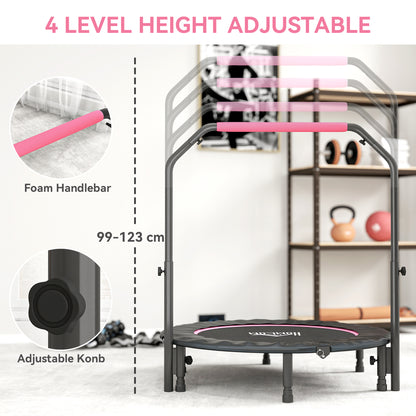 45" Foldable Mini Fitness Trampoline, with Adjustable Foam Handle, Pink
