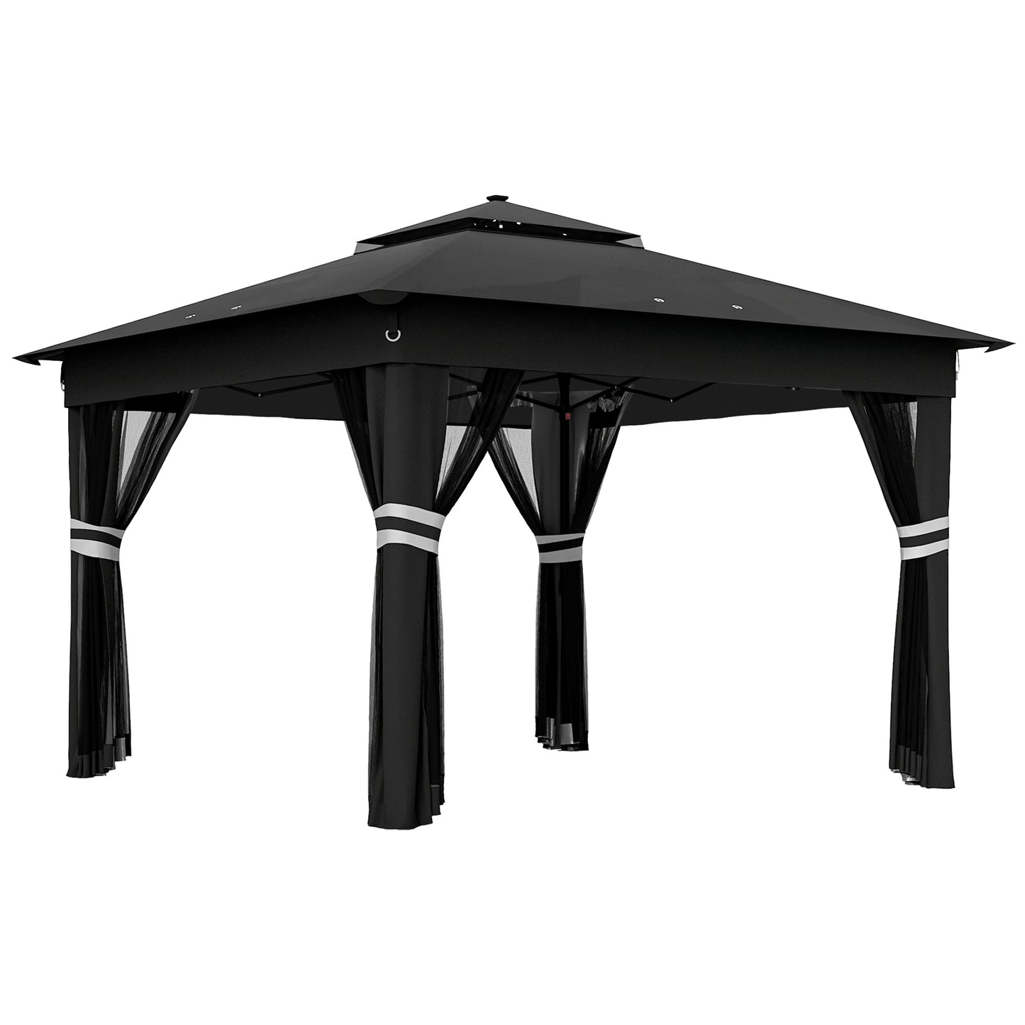 3.36 x 3.36m Pop Up Gazebo Party Tent with Solar-Powered LED Lights, Adjustable Event Shelter with Netting, Black