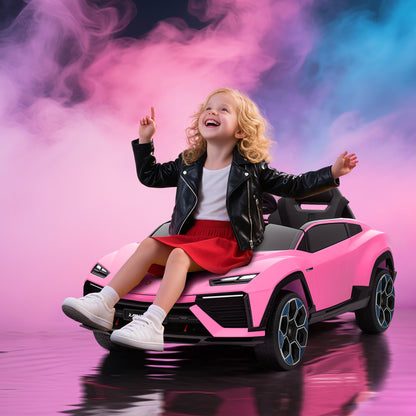 12V Licensed Lamborghini Electric Cars for Kids, Ride On Car with Remote Control for 3-6 Years Old, Pink
