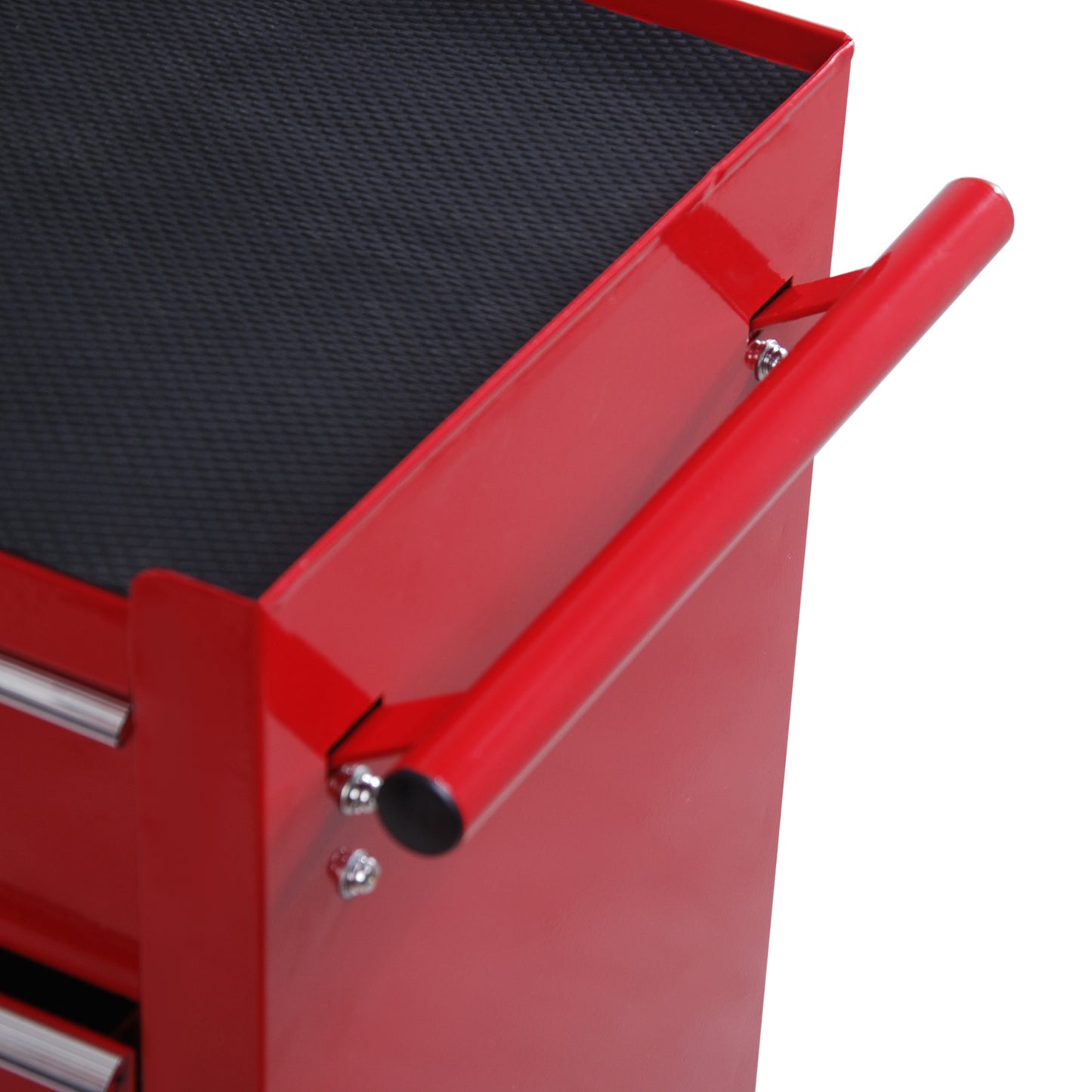 5 Drawer Tool Box on Wheels, Lockable Steel Tool Cabinet with Side Handle, Red