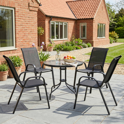 Five-Piece Steel Patio Set, with Glass-Top Table - Black